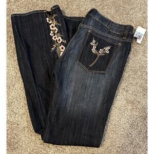 Yank Womens Floral Y2K Grunge Flared Denim Jeans Cowboys NWT